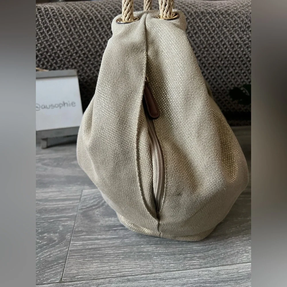 Michael Kors Marina Gathered Drawstring Gold Metallic Shimmer Hobo Shoulder Bag.